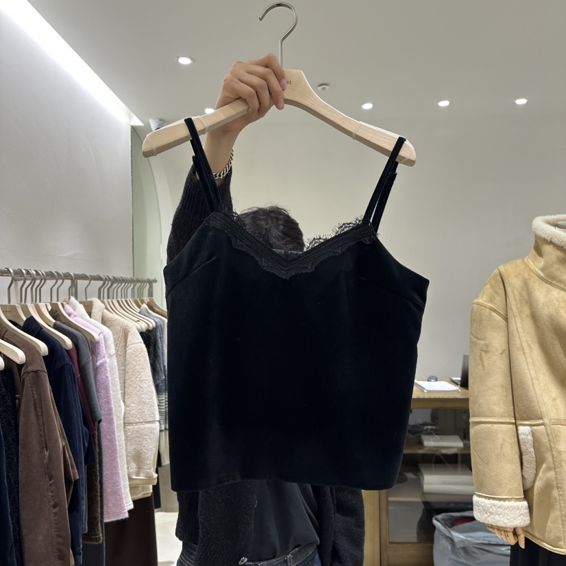 A WANT東大門㊣實拍女士新品職業推薦時尚熱賣吊帶背心天鵝絨A WANT吊帶/背心圖色1黑色