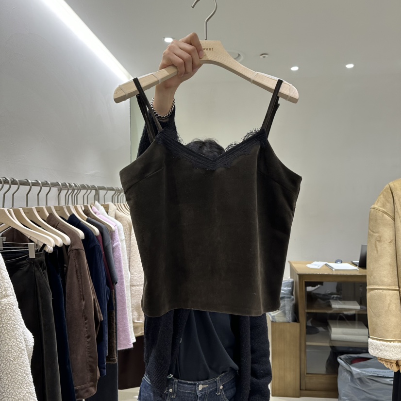 A WANT東大門㊣實拍女士新品職業推薦時尚熱賣吊帶背心天鵝絨A WANT吊帶/背心圖色2棕色