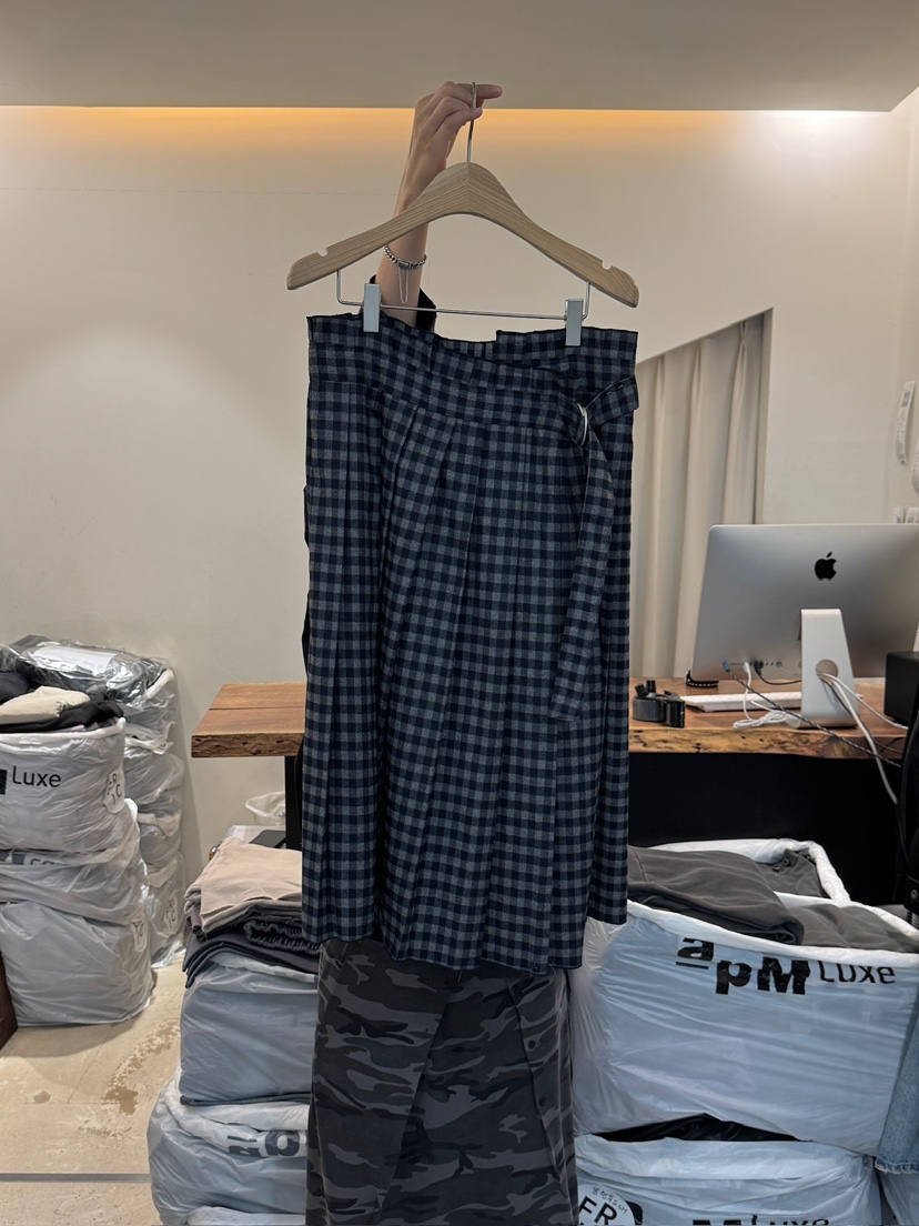 FRIC東大門㊣直郵女士新款職業熱賣休閑半身裙中短裙格紋褶裥FRIC半身裙/中短裙圖色3深藍色