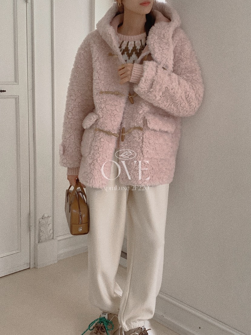 OVE東大門㊣直郵女裝新款推薦時尚休閑25秋冬真品短款大衣抓絨OVE短款大衣