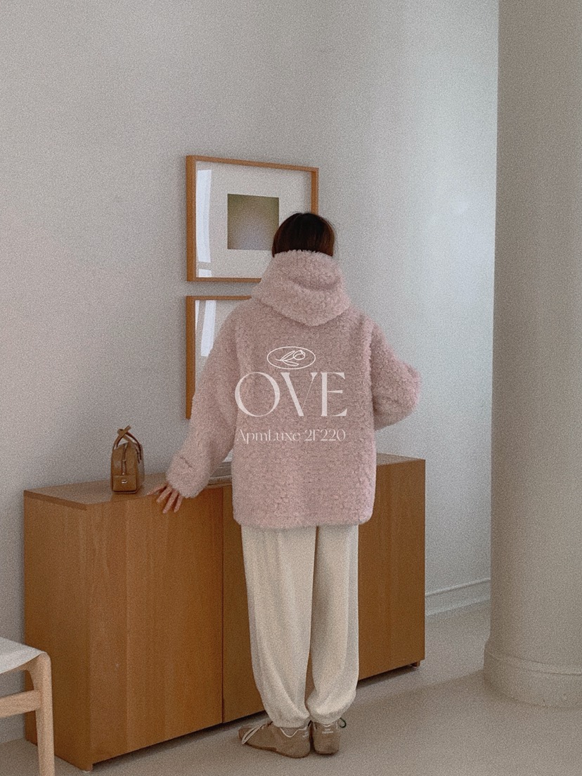 OVE東大門㊣直郵女裝新款推薦時尚休閑25秋冬真品短款大衣抓絨OVE短款大衣