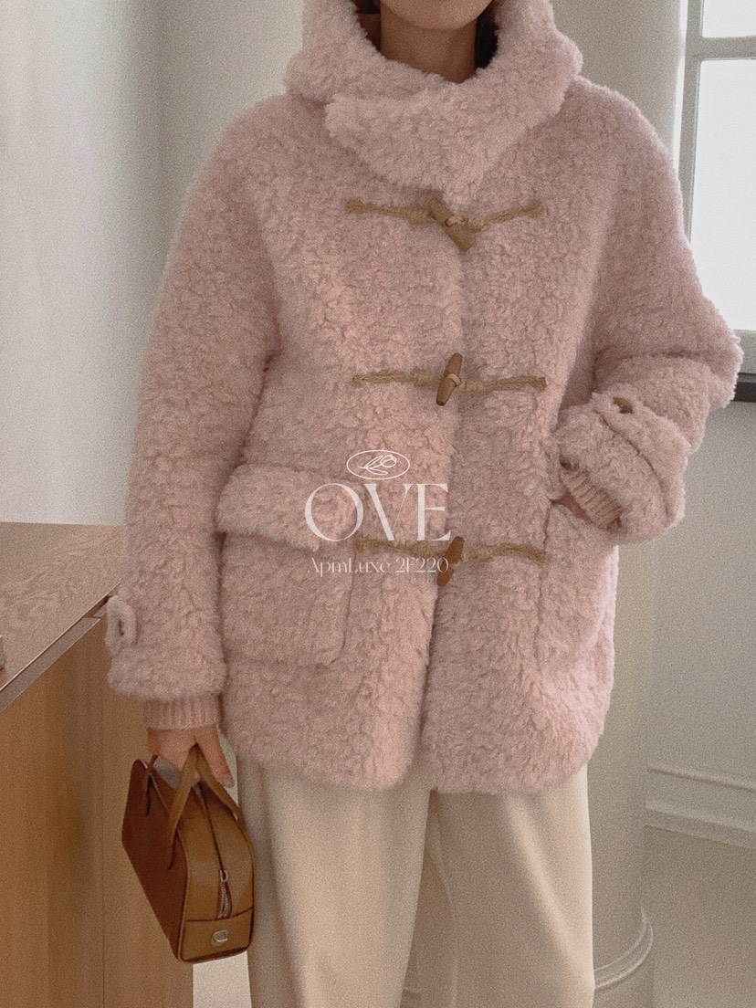 OVE東大門㊣直郵女裝新款推薦時尚休閑25秋冬真品短款大衣抓絨OVE短款大衣