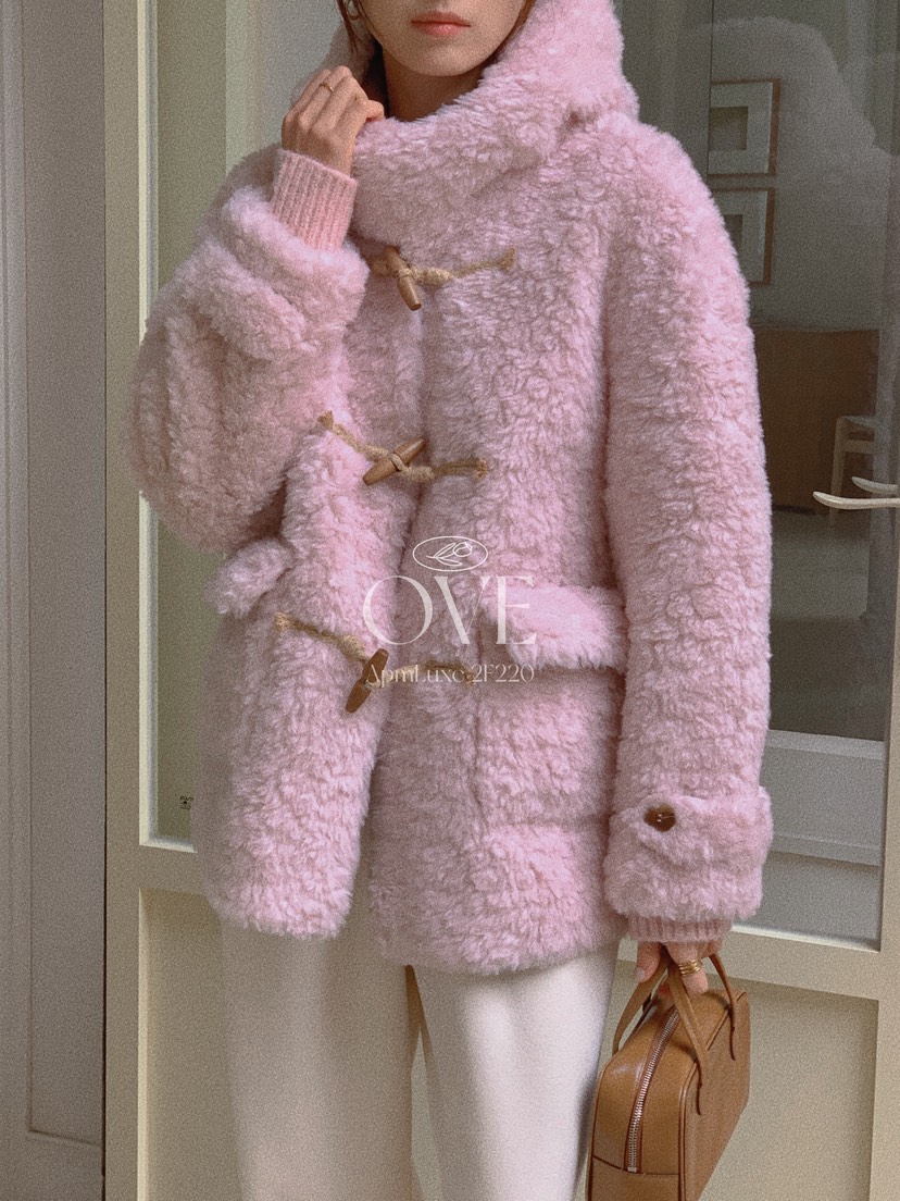 OVE東大門㊣直郵女裝新款推薦時尚休閑25秋冬真品短款大衣抓絨OVE短款大衣