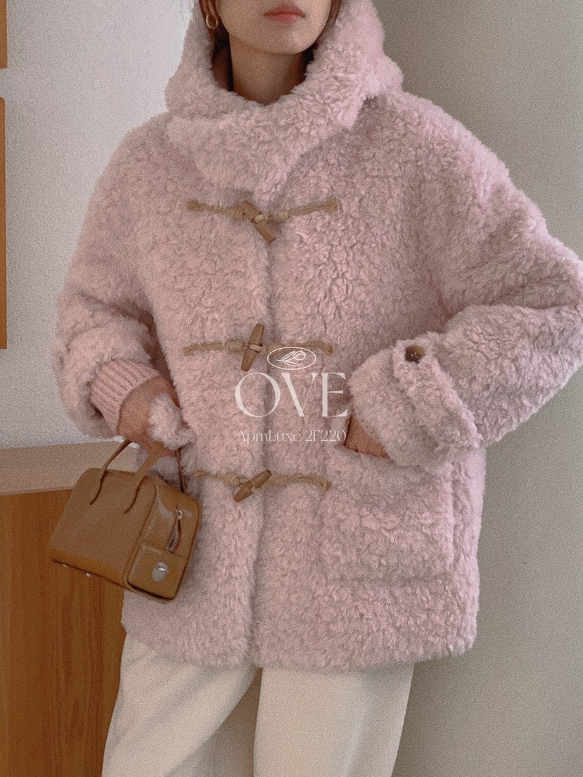 OVE東大門㊣直郵女裝新款推薦時尚休閑25秋冬真品短款大衣抓絨OVE短款大衣