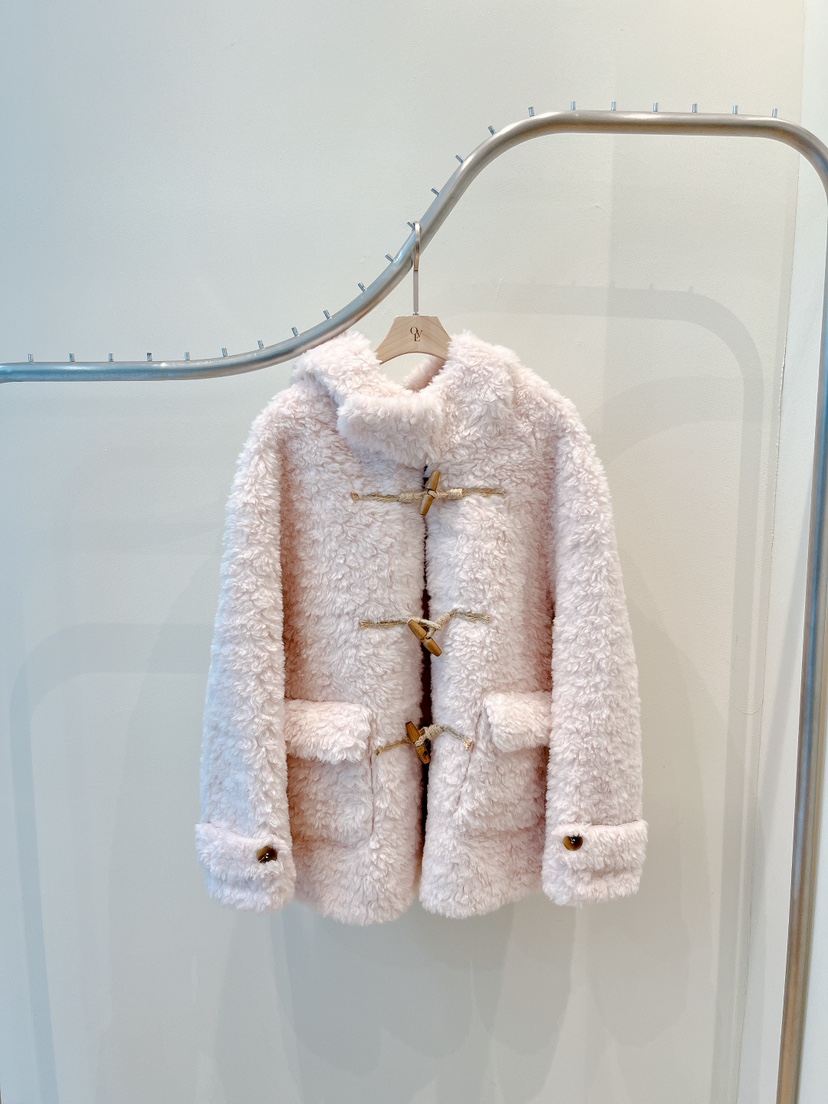 OVE東大門㊣直郵女裝新款推薦時尚休閑25秋冬真品短款大衣抓絨OVE短款大衣圖色2