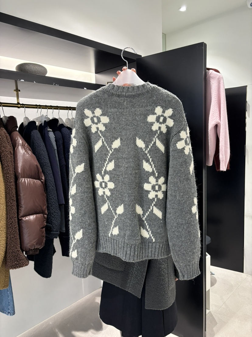 CREAM-P韓國代購㊣女士新品休閑25秋冬職業針織衫花朵開衫CREAM-P針織衫