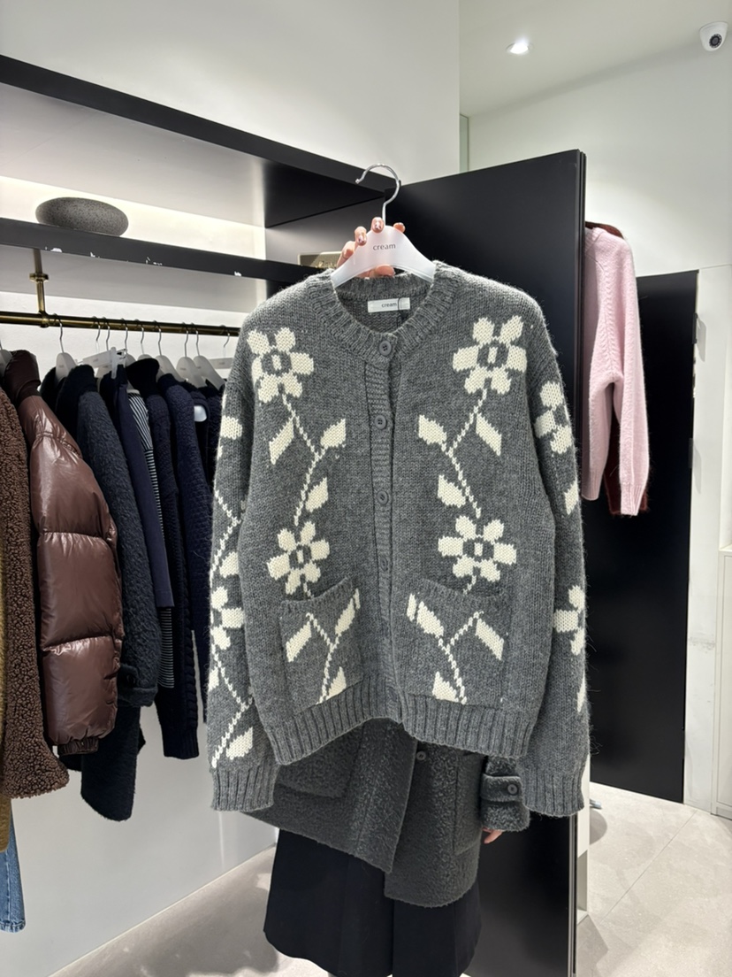 CREAM-P韓國代購㊣女士新品休閑25秋冬職業針織衫花朵開衫CREAM-P針織衫圖色2