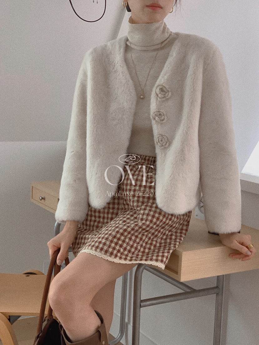 OVE韓國代購㊣女裝新品推薦真品時尚休閑職業25秋冬短款大衣皮草OVE短款大衣