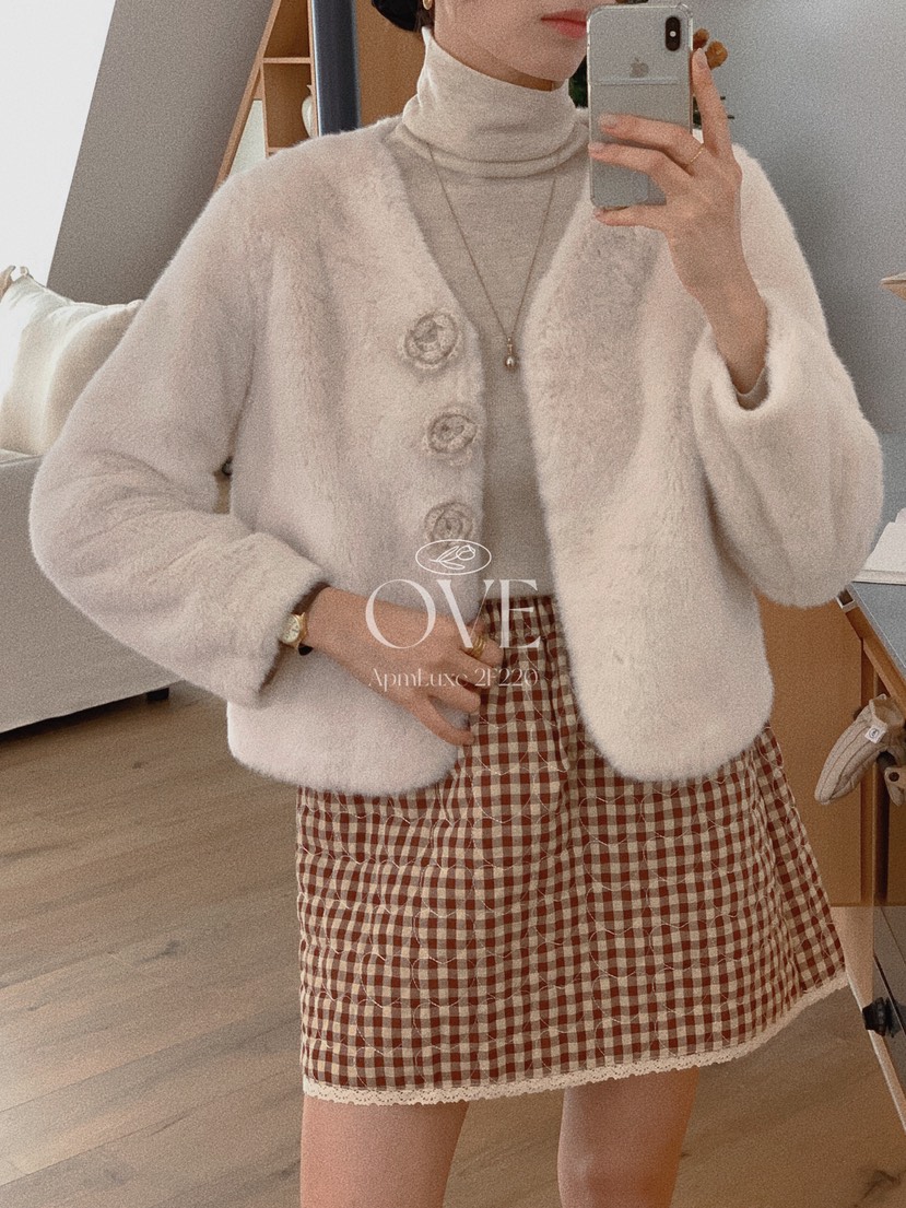 OVE韓國代購㊣女裝新品推薦真品時尚休閑職業25秋冬短款大衣皮草OVE短款大衣