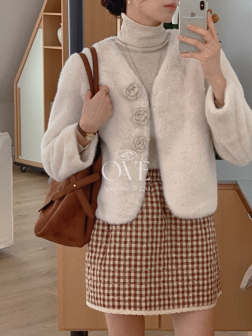 OVE韓國代購㊣女裝新品推薦真品時尚休閑職業25秋冬短款大衣皮草OVE短款大衣