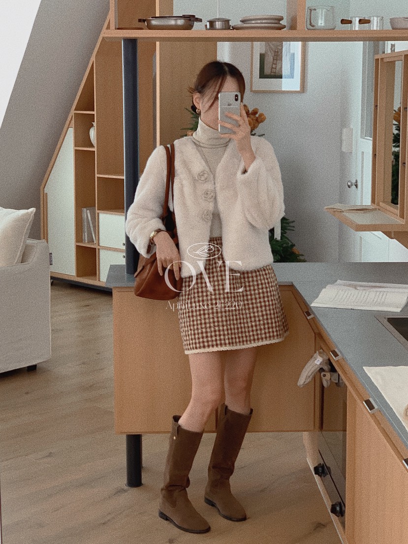 OVE韓國代購㊣女裝新品推薦真品時尚休閑職業25秋冬短款大衣皮草OVE短款大衣