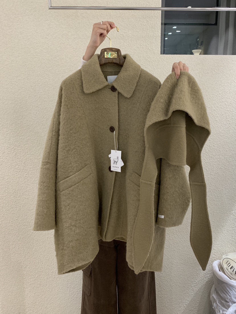 EMPTY東大門㊣直郵女士新款25秋冬休閑熱賣真品中長款大衣連帽EMPTY中長款大衣圖色1