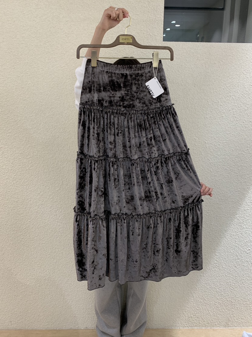 EMPTY韓國代購㊣女士新款職業熱賣休閑25秋冬真品長裙天鵝絨EMPTY長裙圖色1