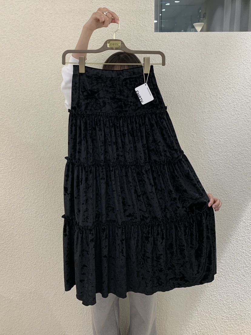 EMPTY韓國代購㊣女士新款職業熱賣休閑25秋冬真品長裙天鵝絨EMPTY長裙圖色3