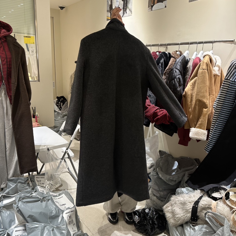 MOREMORE韓國直郵㊣女士新款推薦職業熱賣中長款大衣夾棉絎縫more more中長款大衣