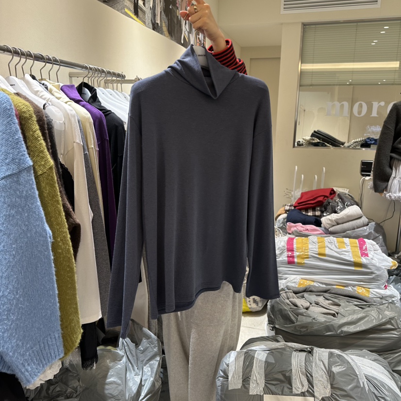 MOREMORE東大門㊣實拍女裝新品真品推薦25秋冬職業長袖T恤羊毛more more長袖T恤圖色5深藍色