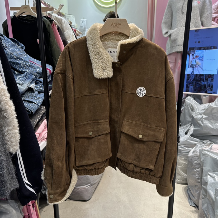 ANNA-P韓國代購㊣女士新款休閑推薦25秋冬時尚職業夾克麂皮ANNA-P夾克圖色1