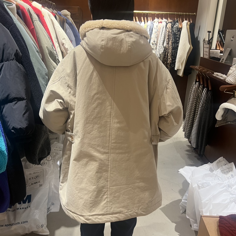 HEBON東大門㊣代購女裝新款休閑熱賣中長款大衣連帽衫羊毛夾棉HEBON中長款大衣