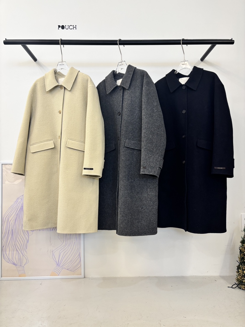POUCH東大門㊣實拍女裝新款熱賣休閑時尚25秋冬人氣中長款大衣POUCH中長款大衣