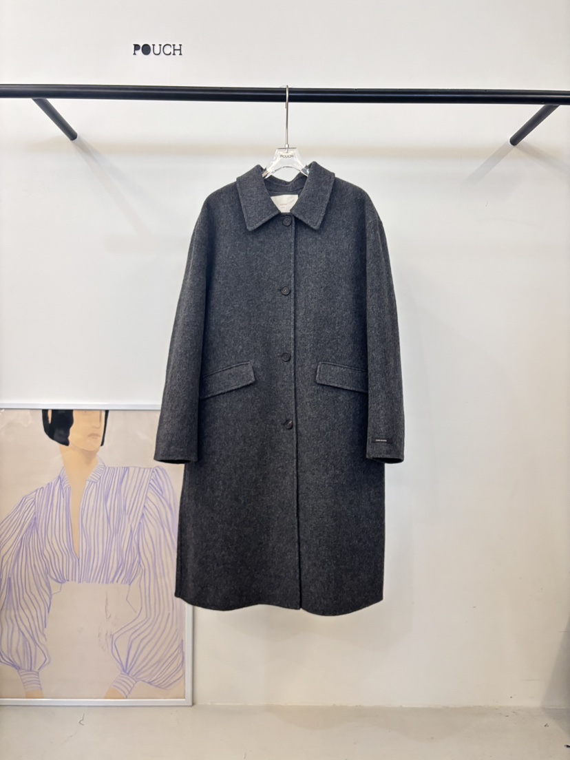 POUCH東大門㊣實拍女裝新款熱賣休閑時尚25秋冬人氣中長款大衣POUCH中長款大衣圖色2墨色