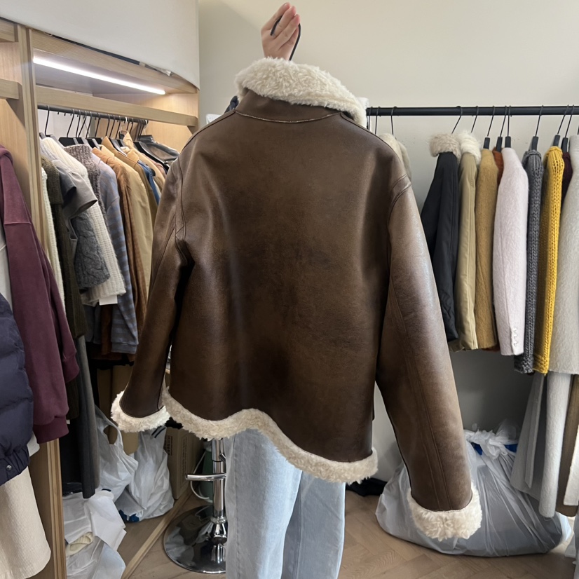 OBJET東大門㊣直郵女士新款休閑真品人氣職業推薦夾克羊毛披肩love us u/OBJET夾克