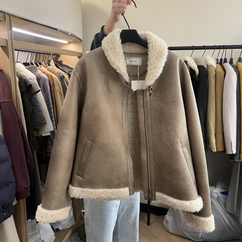 OBJET東大門㊣直郵女士新款休閑真品人氣職業推薦夾克羊毛披肩love us u/OBJET夾克圖色2