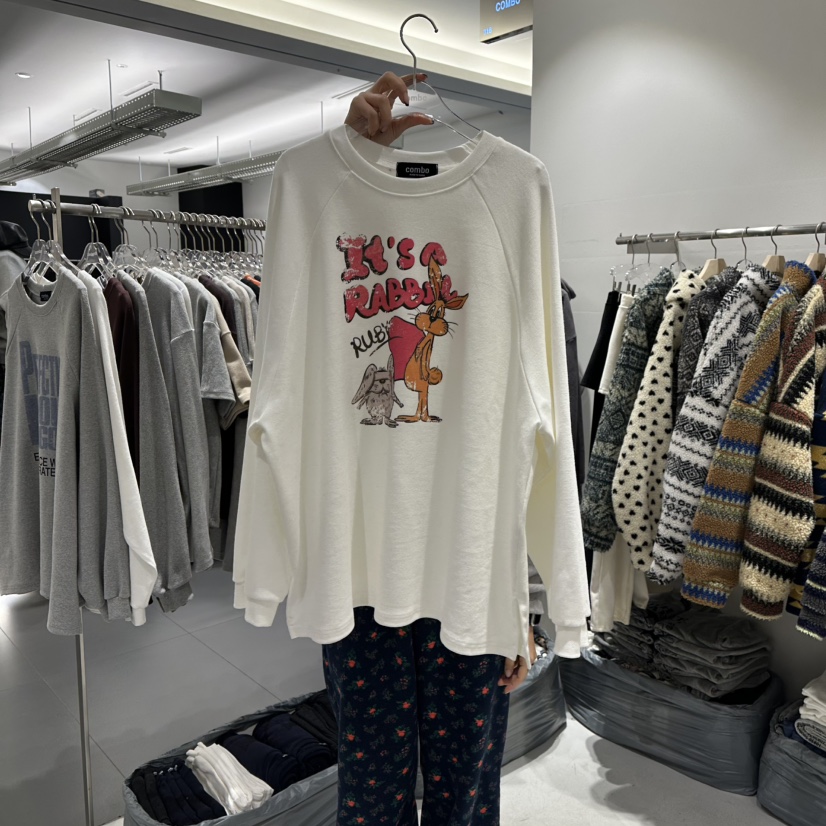 COMBO東大門㊣直郵女裝新品真品熱賣時尚人氣休閑長袖T恤兔子COM_BO長袖T恤圖色1