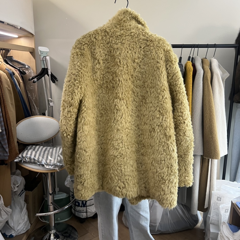 OBJET東大門㊣直郵女士新款休閑職業25秋冬推薦中長款大衣毛皮love us u/OBJET中長款大衣