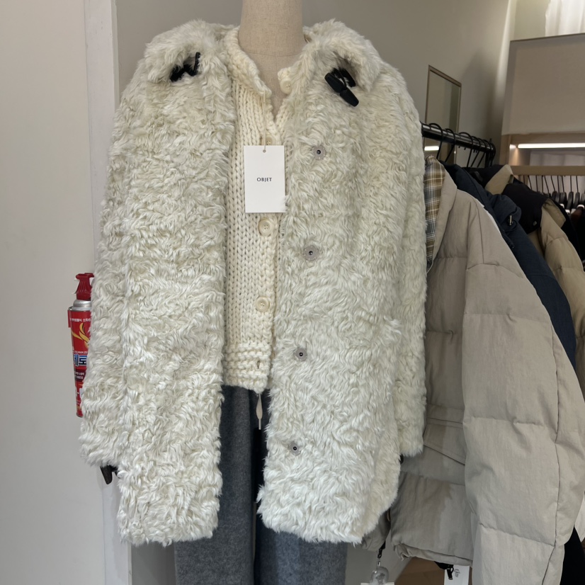 OBJET東大門㊣直郵女士新款休閑職業25秋冬推薦中長款大衣毛皮love us u/OBJET中長款大衣圖色1