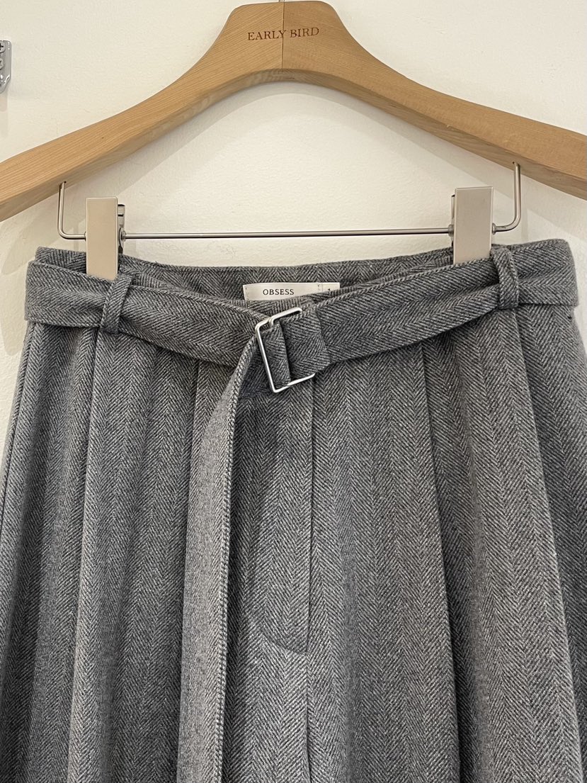 OBSESS韓國代購㊣女裝新款推薦人氣休閑褲人字紋含腰帶羊毛OBSESS/EARLY BIRD休閑褲