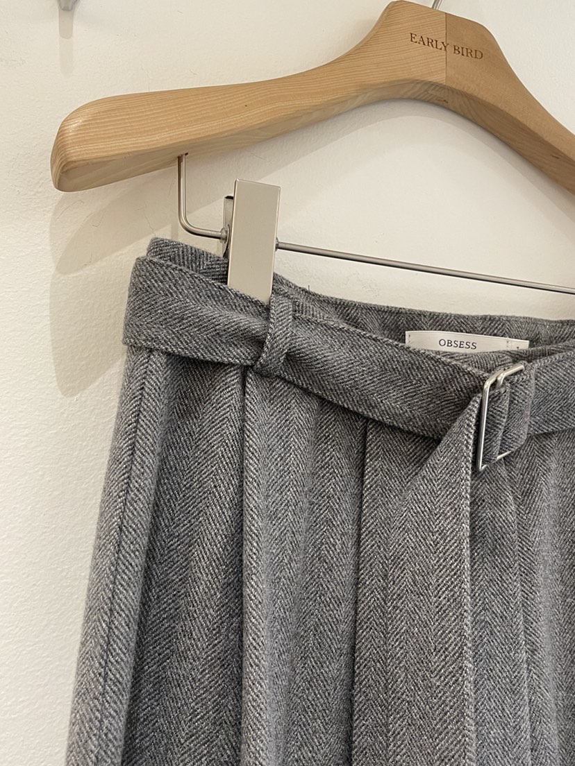 OBSESS韓國代購㊣女裝新款推薦人氣休閑褲人字紋含腰帶羊毛OBSESS/EARLY BIRD休閑褲