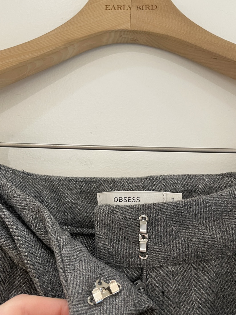 OBSESS韓國代購㊣女裝新款推薦人氣休閑褲人字紋含腰帶羊毛OBSESS/EARLY BIRD休閑褲