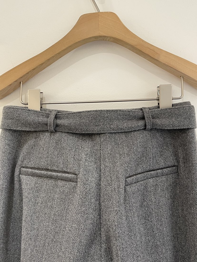 OBSESS韓國代購㊣女裝新款推薦人氣休閑褲人字紋含腰帶羊毛OBSESS/EARLY BIRD休閑褲