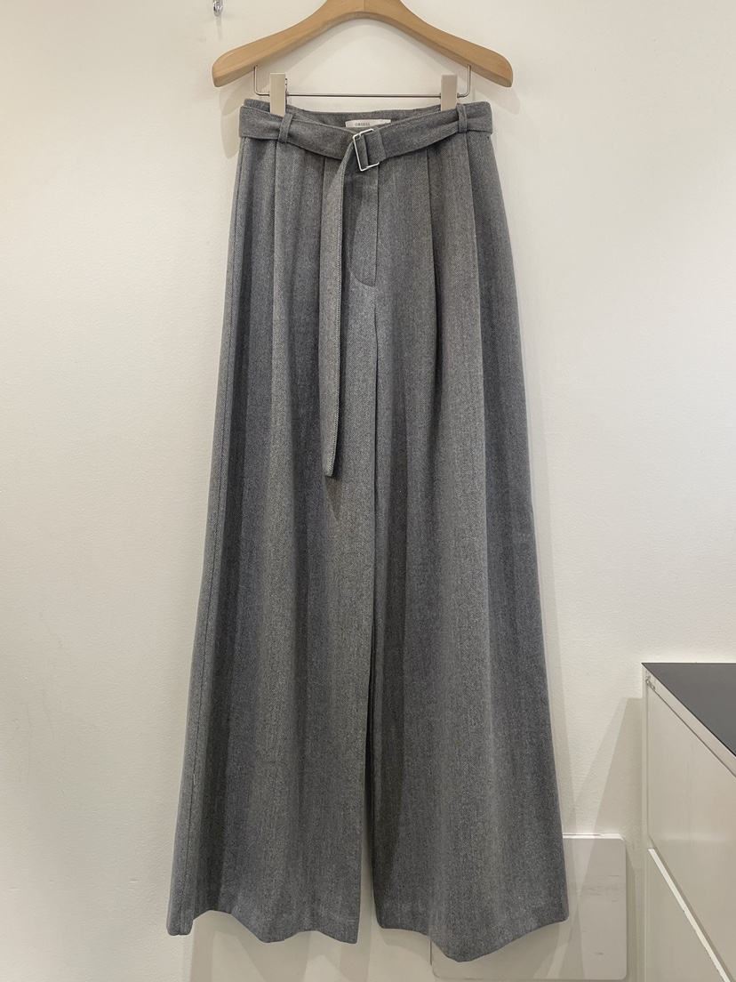 OBSESS韓國代購㊣女裝新款推薦人氣休閑褲人字紋含腰帶羊毛OBSESS/EARLY BIRD休閑褲圖色1