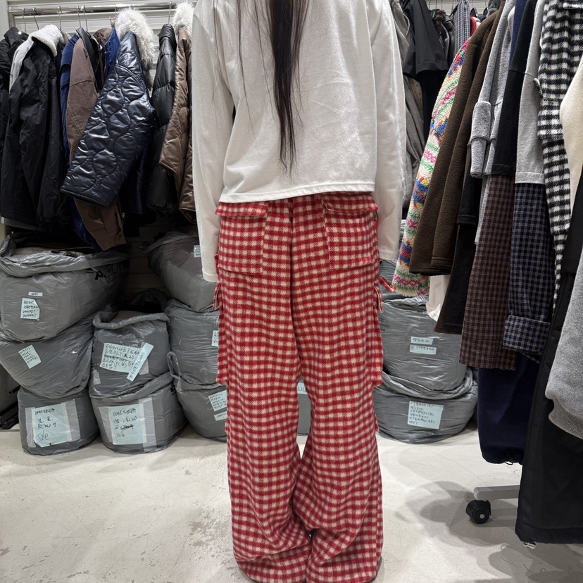 BRICKLANE東大門㊣直郵女裝新品25秋冬職業休閑褲加絨羊毛格子BRICKLANE休閑褲