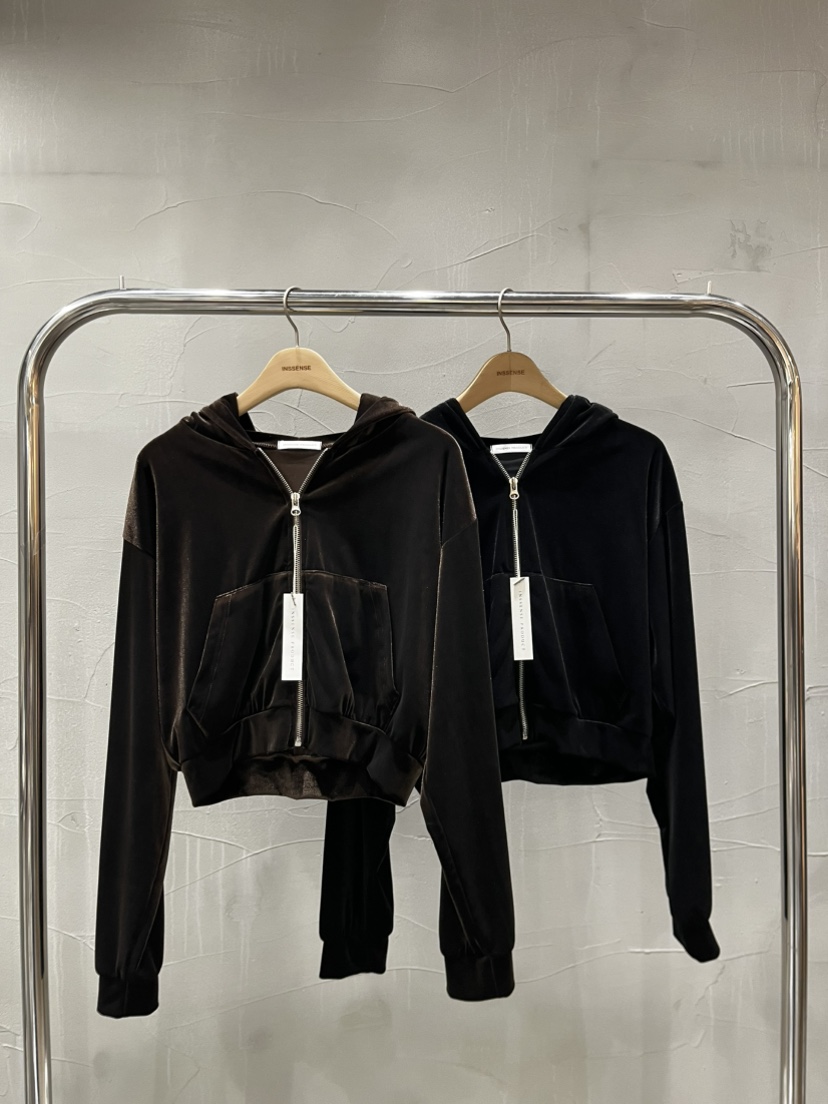 INSSENSE-A韓國直郵㊣女士新品25秋冬夾克天鵝絨連帽拉鏈連帽拉鏈衫INSSENSE-A夾克