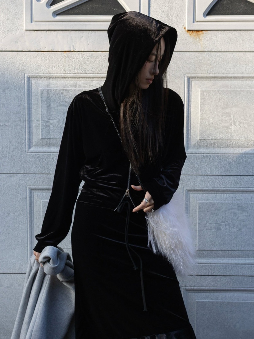 INSSENSE-A韓國直郵㊣女士新品25秋冬夾克天鵝絨連帽拉鏈連帽拉鏈衫INSSENSE-A夾克