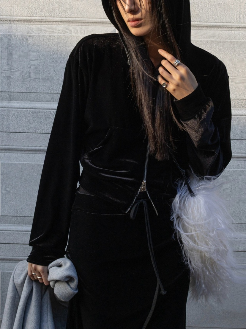 INSSENSE-A韓國直郵㊣女士新品25秋冬夾克天鵝絨連帽拉鏈連帽拉鏈衫INSSENSE-A夾克