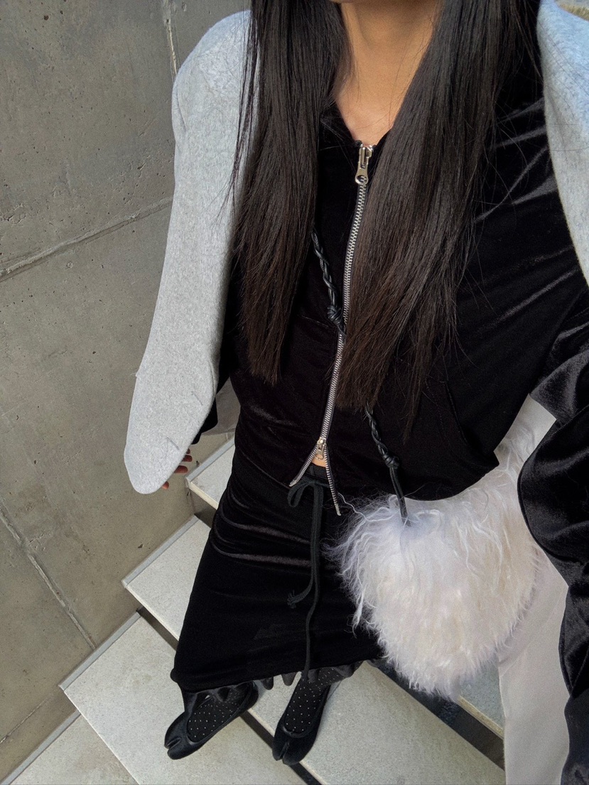 INSSENSE-A韓國直郵㊣女士新品25秋冬夾克天鵝絨連帽拉鏈連帽拉鏈衫INSSENSE-A夾克