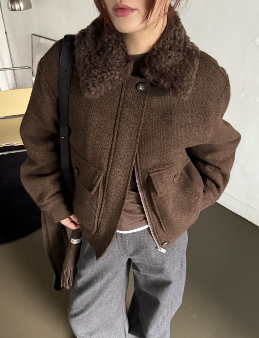 OVER NEAR東大門㊣實拍女士新款休閑真品時尚熱賣短款棉服OVER NEAR短款棉服