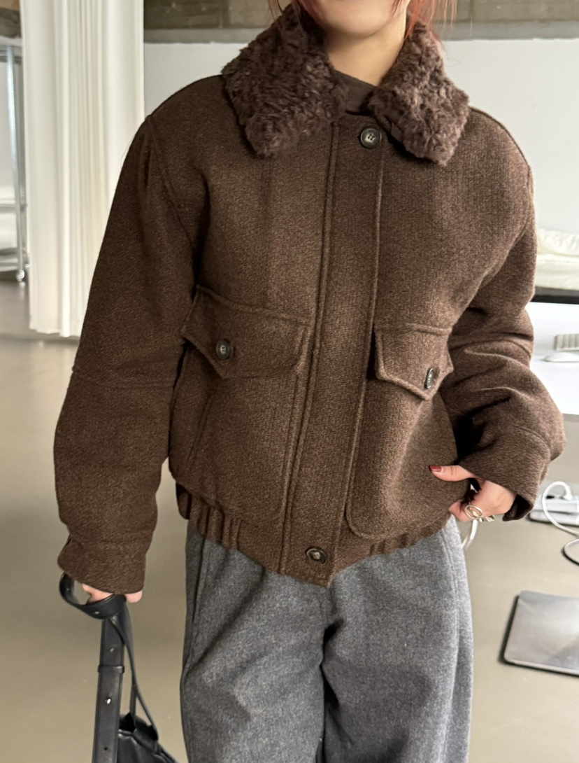 OVER NEAR東大門㊣實拍女士新款休閑真品時尚熱賣短款棉服OVER NEAR短款棉服