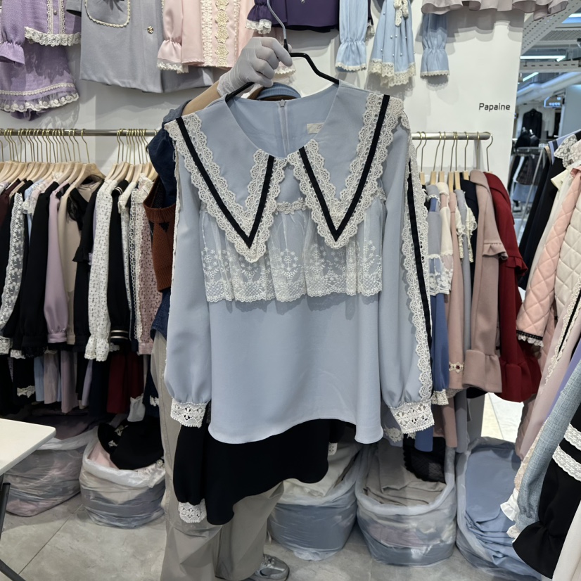 PAPA東大門㊣代購女士新品推薦熱賣時尚真品休閑襯衫蕾絲衫PaPa/HALMADE襯衫/蕾絲衫圖色2