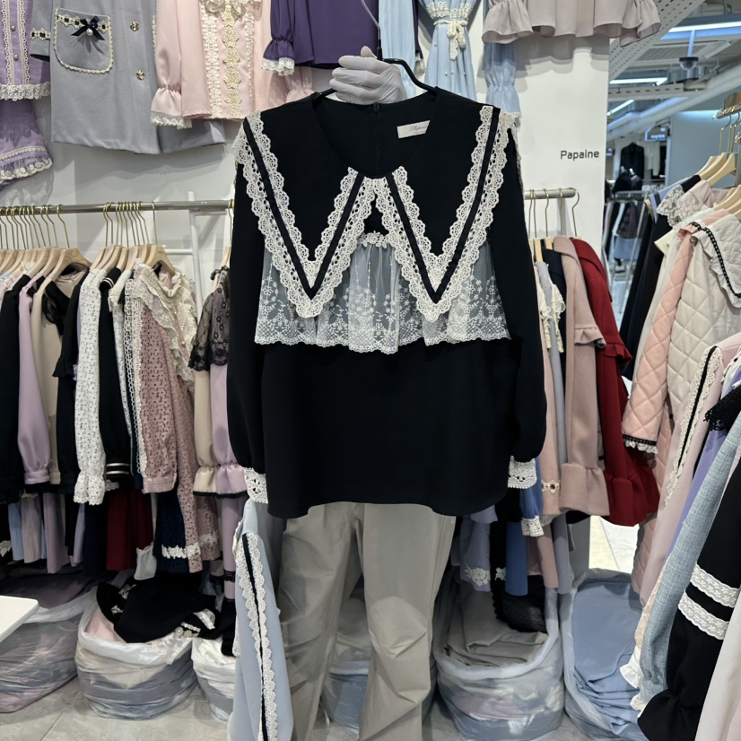 PAPA東大門㊣代購女士新品推薦熱賣時尚真品休閑襯衫蕾絲衫PaPa/HALMADE襯衫/蕾絲衫圖色3