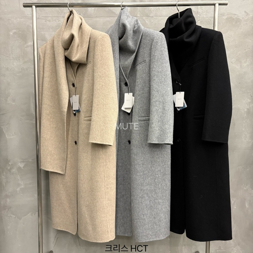 MUTE-P韓國代購㊣女士新品熱賣真品推薦職業中長款大衣含圍巾MUTE中長款大衣