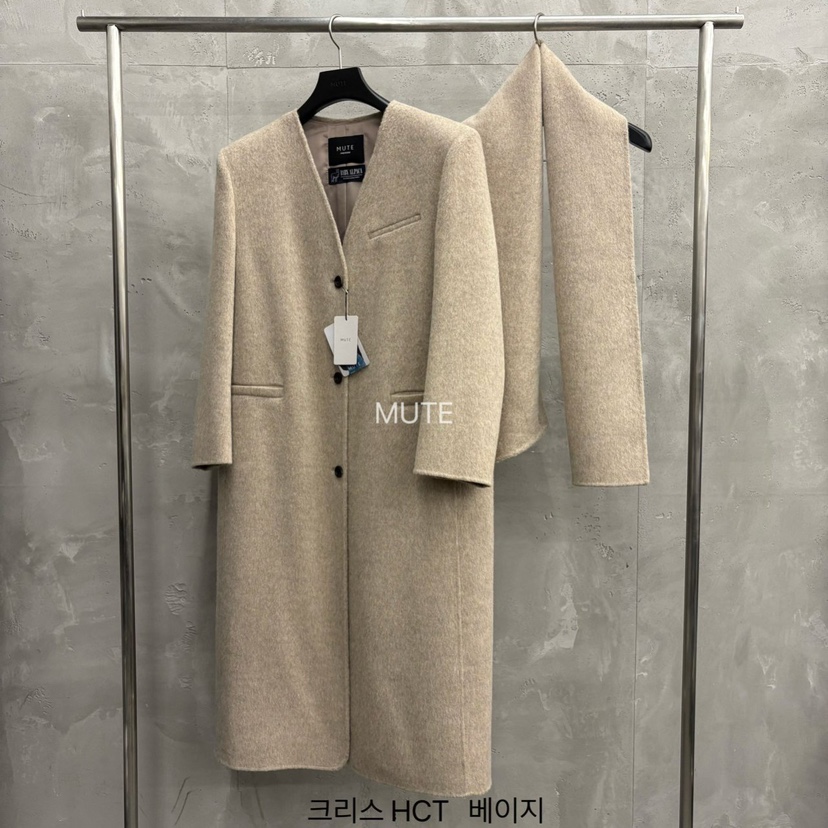 MUTE-P韓國代購㊣女士新品熱賣真品推薦職業中長款大衣含圍巾MUTE中長款大衣