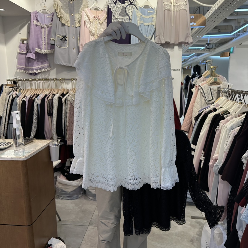 PAPA韓國直郵㊣女士新款休閑時尚25秋冬推薦職業襯衫蕾絲衫PaPa/HALMADE襯衫/蕾絲衫圖色1