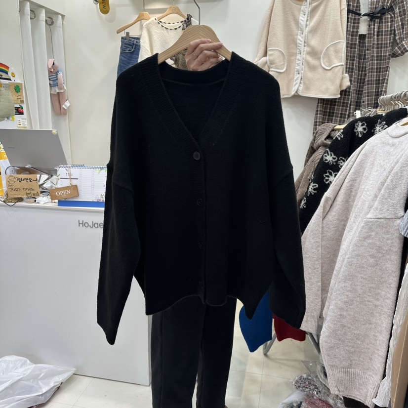 HOJAE東大門㊣直郵女士新款職業真品推薦25秋冬人氣針織衫開衫MID-LEVEL JUMP針織衫圖色4黑色