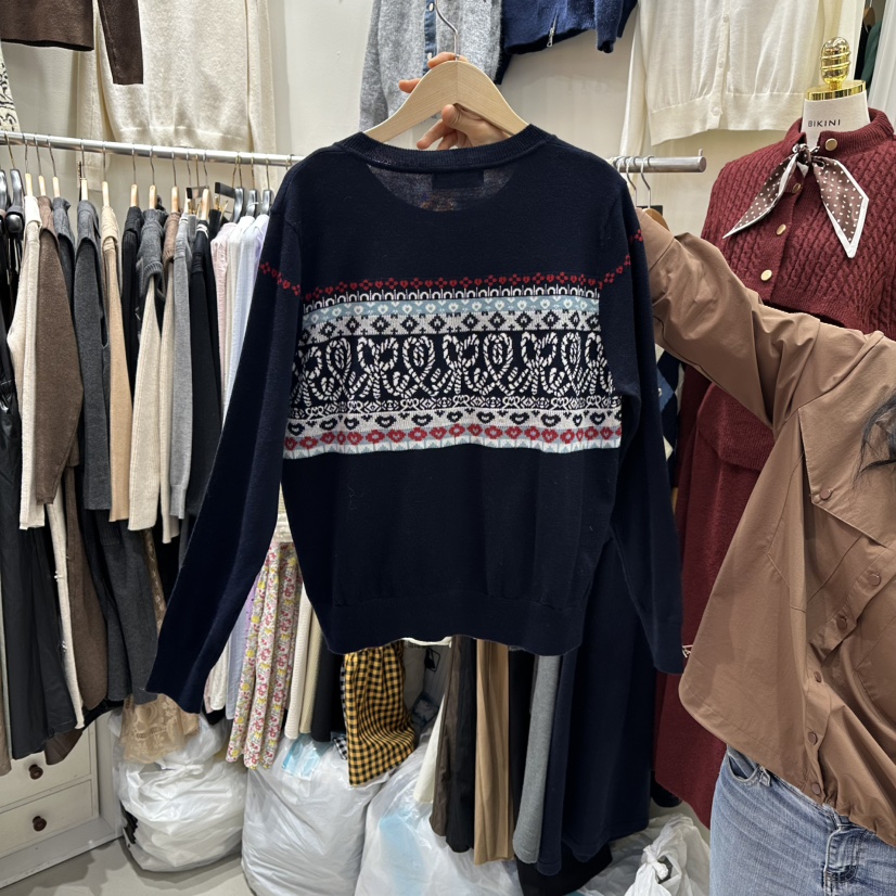 BIKINI東大門㊣代購女裝新品休閑25秋冬真品推薦針織衫刺繡BIKINI針織衫
