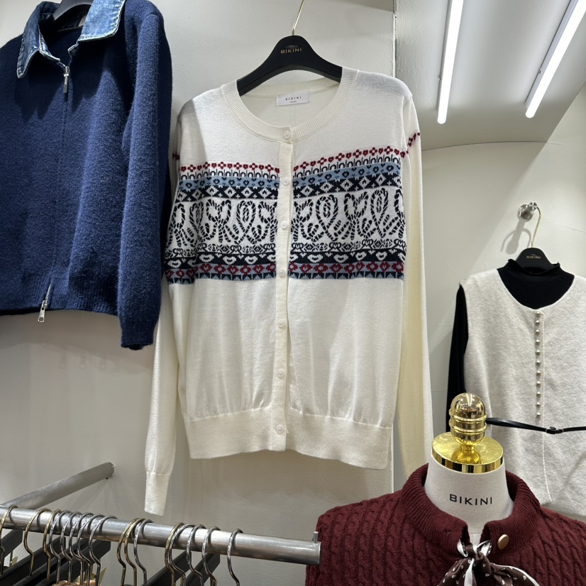 BIKINI東大門㊣代購女裝新品休閑25秋冬真品推薦針織衫刺繡BIKINI針織衫圖色1