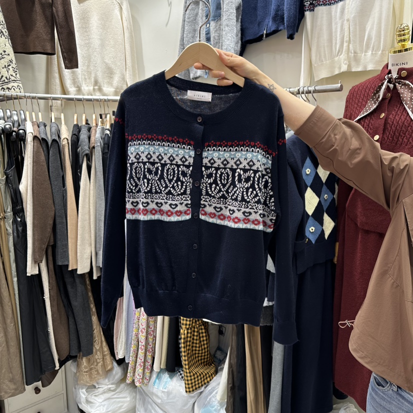 BIKINI東大門㊣代購女裝新品休閑25秋冬真品推薦針織衫刺繡BIKINI針織衫圖色2